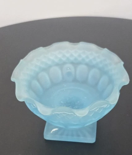 Vintage Fenton Blue Hobnail Footed Bowl Ruffled Edge Candle Holder