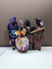 Lot Of 4 Vintage HANDMADE Cloth African Folk Art Black Rag Dolls Caribbean 