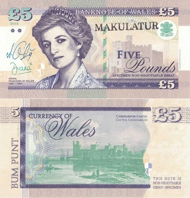 England £5 2016 Princess Diana UNC Fantasy Banknote Gabris Matej sign MACULATUR - Image 1 of 4