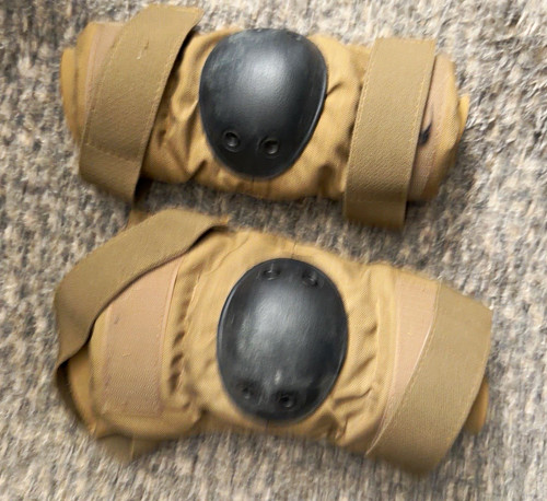 B.P.E. Elbow Pads Pair Tan/Black Hard Shell Plastic Adjustable 2-Strap