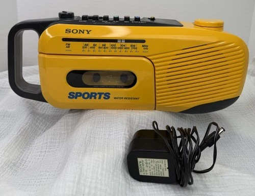 E Sony Sports CFM-101 Yellow Boombox Cassette Radio New Belt Tested AC & Battery
