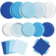 60 PCS Blue Paper Plates, Light Blue Plates and Napkins Party Supplies for We...
