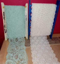 Lotto Vintage Pizzo Bianco Azzurro/Verde Bellissimo Elasticizzato Qualità Floreale 