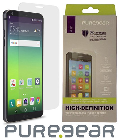 PureGear PureTek Tempered Glass Screen Protector with Tray for LG G6, G6-Plus