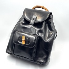Gucci Backpack Bamboo Leather Black Authentic