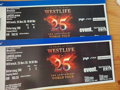 2 x Westlife Konzertkarten am 25.11.2026 in Köln Lanxessarena Unterrang