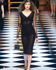 Dolce & Gabbana Runway FW2016 Sheer Black Tulle Ruched Bodycon Dress IT40