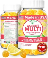 Lunakai Women's Multi 60 Gummies Non-GMO Lemon Multivitamin 16 Nutrients