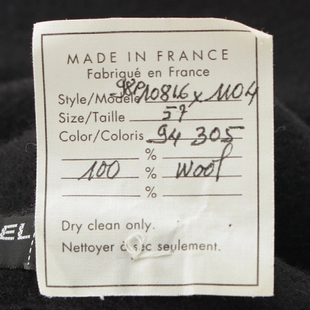 Chanel 98P Wool Coco Mark Embroidered Handwritten Tag Beret Black 57 *Pqb1129 thumbnail 4