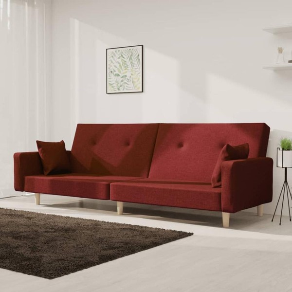 Schlafsofa 2-Sitzer Mit 2 Kissen Weinrot Stoff-image