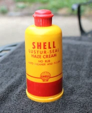 VINTAGE SHELL OIL LUSTER SEAL HAZE CREAM 8 OZ. PLASTIC BOTTLE ~ PARTIAL CONTENTS