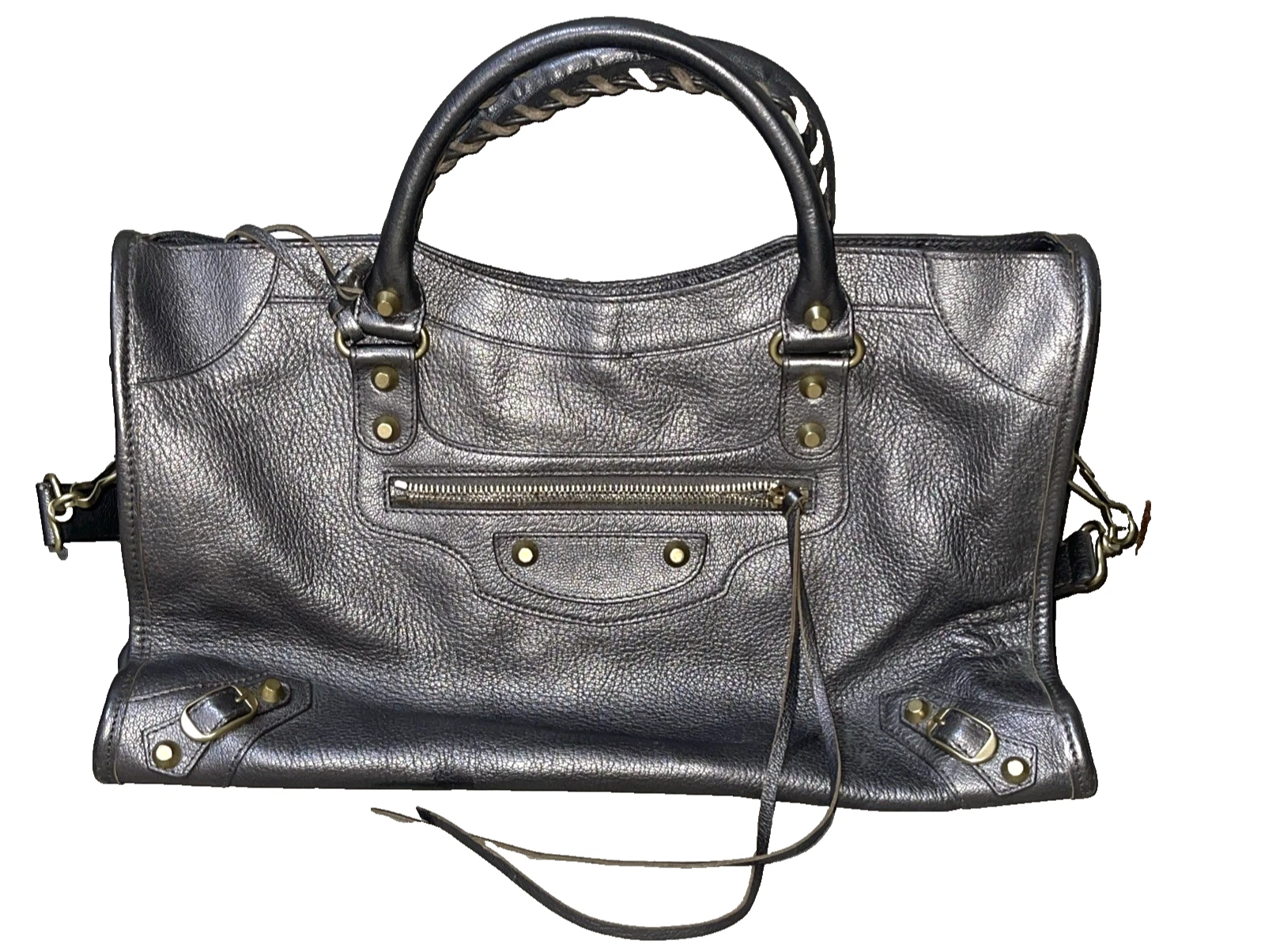 Balenciaga — BALENCIAGA LE Medium City Vintage Anthracite Gray Gold Leather Purse Handbag