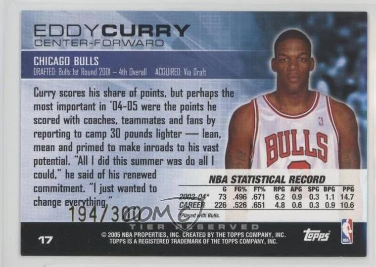 2004-05 Topps Luxury Box Tier Reserved /300 Eddy Curry #17 - Image 2 of 2