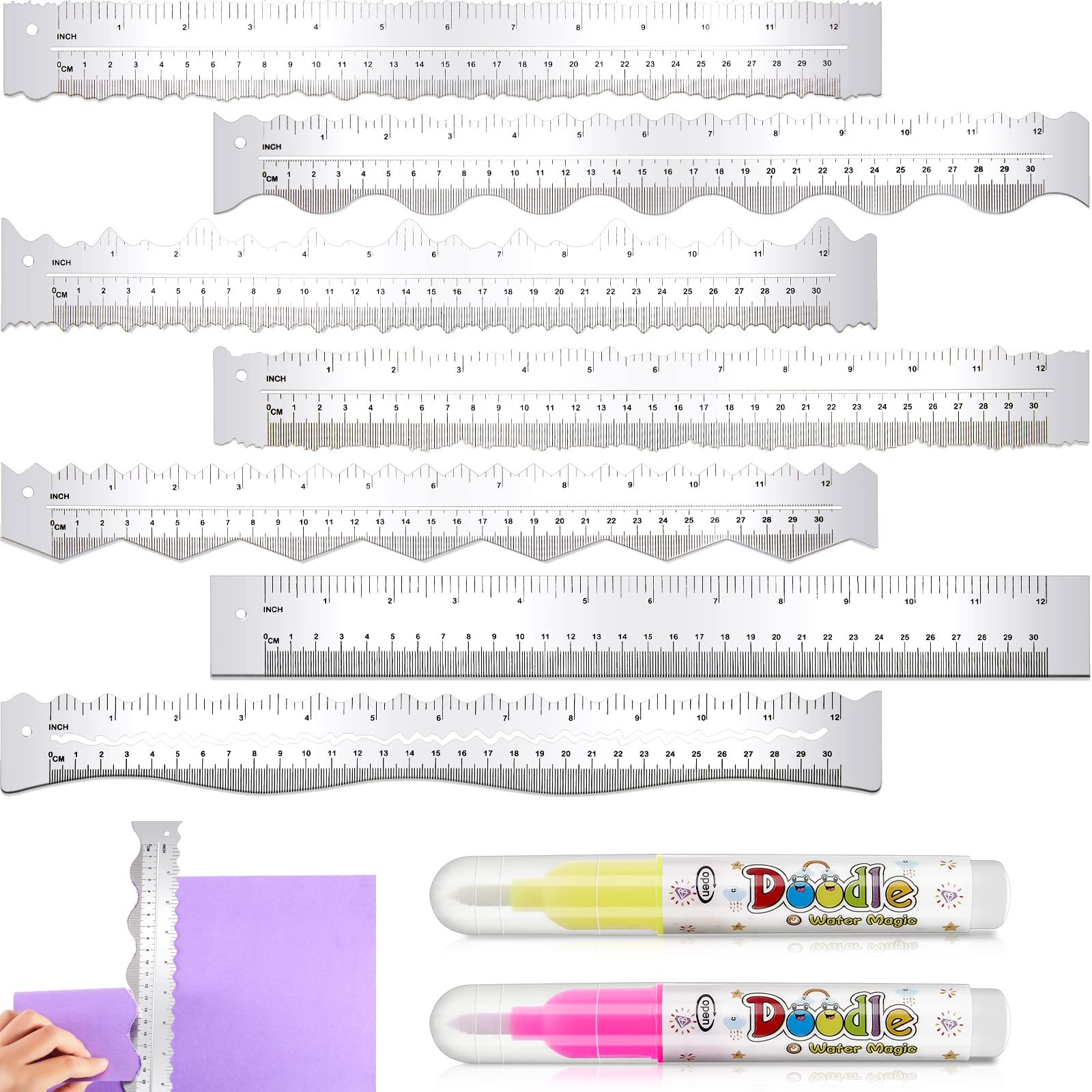Pa Ruler 7 Pcs Metal Paper Tearing Ruler Deckle Edge Ruler Craft Ruler Stainless ...