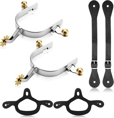 2 Pcs Spurs for Cowboy Boots & 2 Pcs Spurs Belt and Tie down Straps, Stainless S