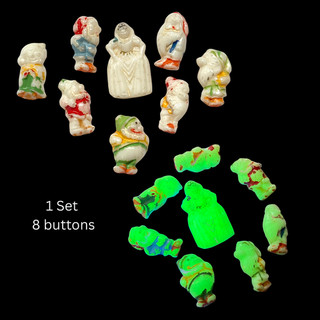 Ultra Scarce Set of Vintage Uranium Glass Snow White & the 7 Dwarfs Buttons
