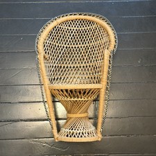 Sedia bambola pavone vimini vintage 16" supporto piante boho rattan