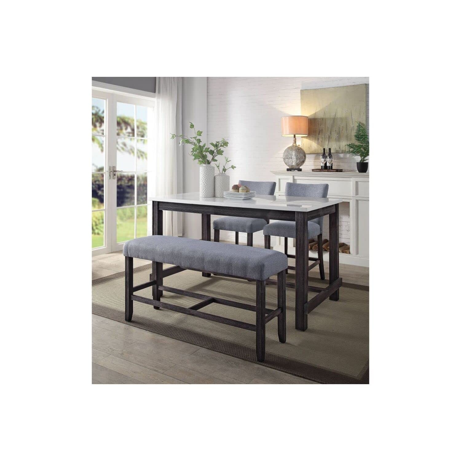 Yelena Counter Height Bench in Fabric & Weathered Espresso
