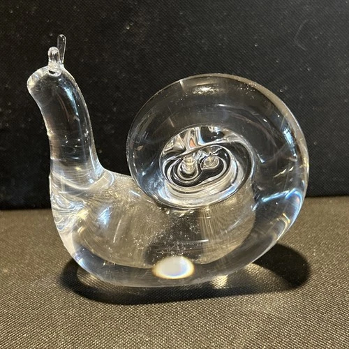 Steuben Glass Snail Figurine Clear Crystal Sculpture, 3 inch long