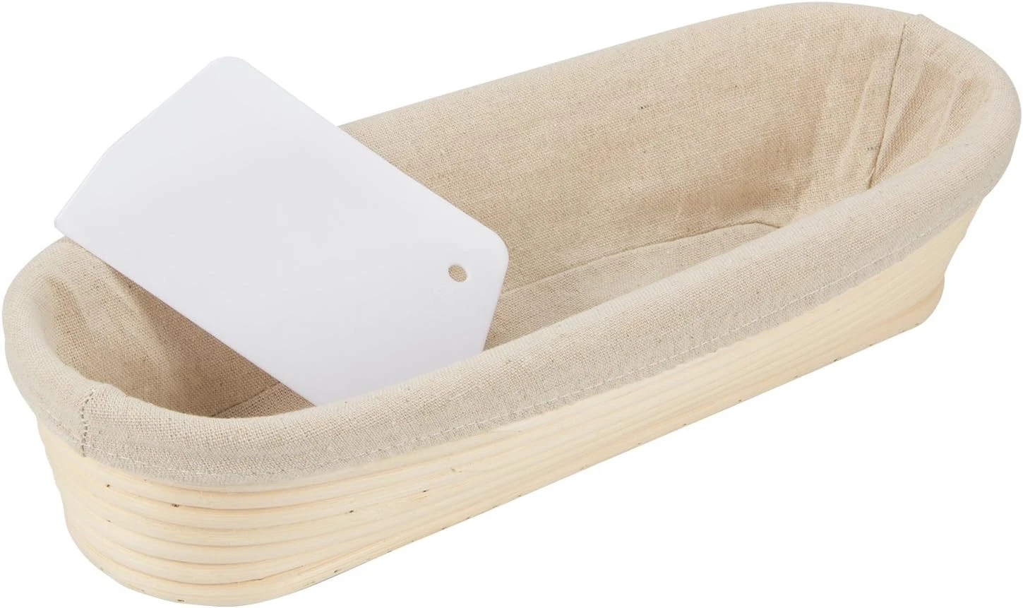 Natural Rattan Bread Proofing Basket 13 Inch With Linen Liner And Scraper