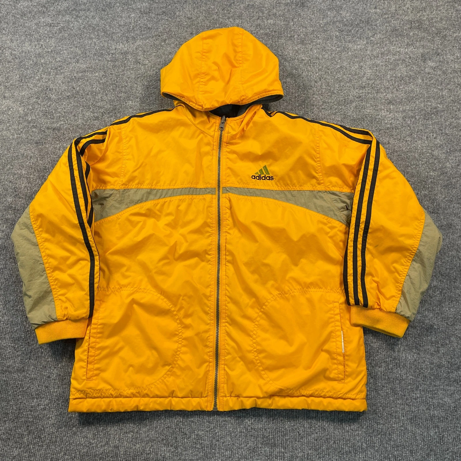 Vintage Y2K Adidas Reversible Windbreaker Hooded Jacket Womens S 21x23 Yellow