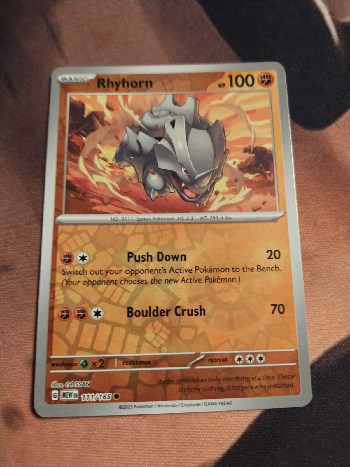 Pokémon TCG Rhyhorn Scarlet & Violet-151 111/165 Reverse Holo Common-NM