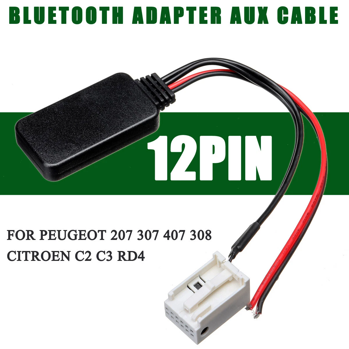 Adaptateur de Musique Bluetooth 12 Broches 5.0 Câble Audio Auxiliaire  Microphone Remplacement Mains Libres pour Peugeot 207 307 407 308 Citroën  C2 C3