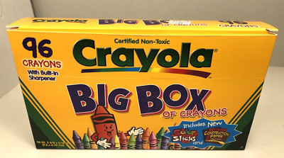 Crayola Vintage Big Box 96 W New Color Sticks & Construction Paper Crayons NOS