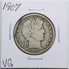 1907 50C Barber Liberty Head Half Dollar in VG Condition #3869