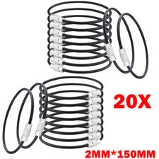 20x Black 2.0mm 150mm Wire Keychain Cable Metal Luggage Tag Loops Key Rings NEW