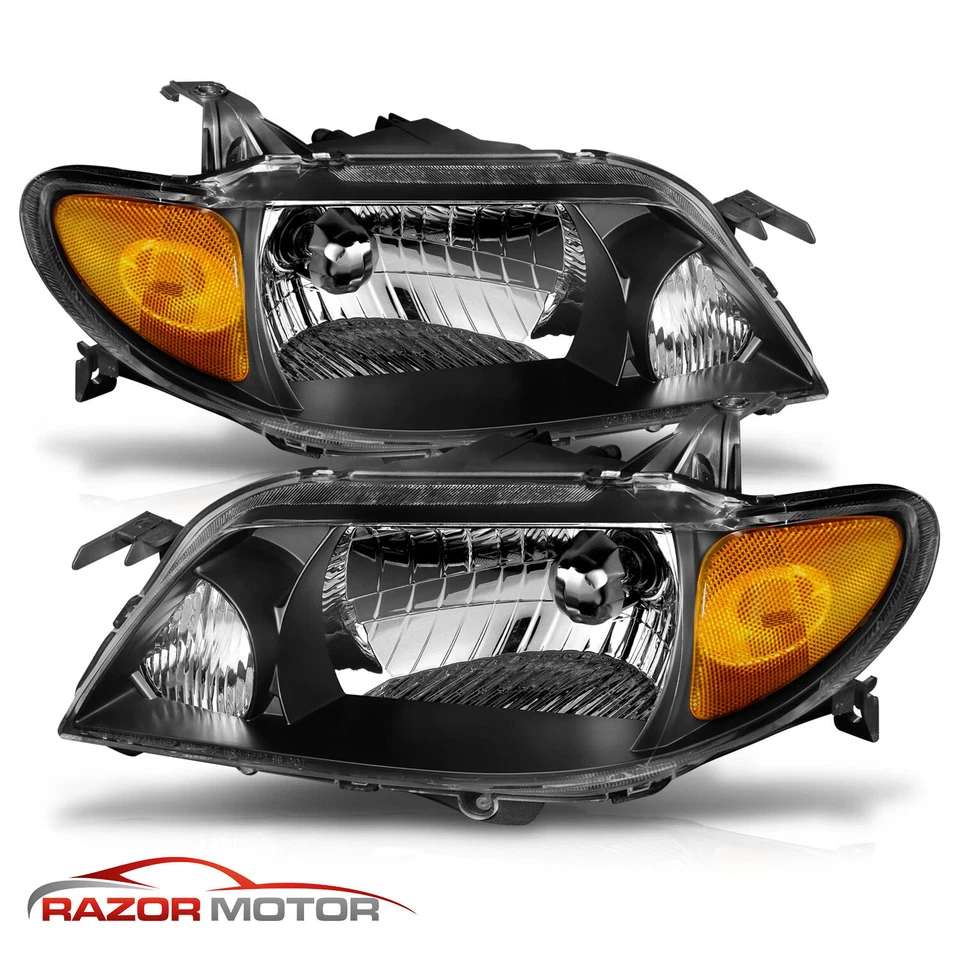 2001 2002 2003 For Mazda Protege 4Dr Sedan Black Factory Style Headlights Pair - Image 3 of 4
