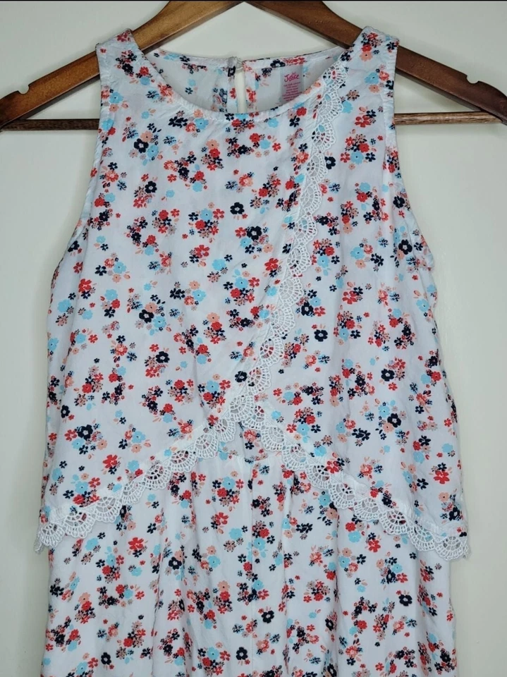 正义女孩花卉无袖连身裤蕾丝柔软流畅白色红色蓝色 10 — 第 2/4 张图片