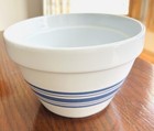 Crate & Barrel Mixing Bowl Small 7” White w/Blue Stripes Ceramic Nesting *READ