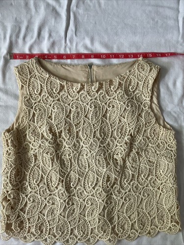 Vintage Patty Woodard Lace Overlay Sleeveless Top Cream Beige Size M Scalloped H - Picture 8 of 11