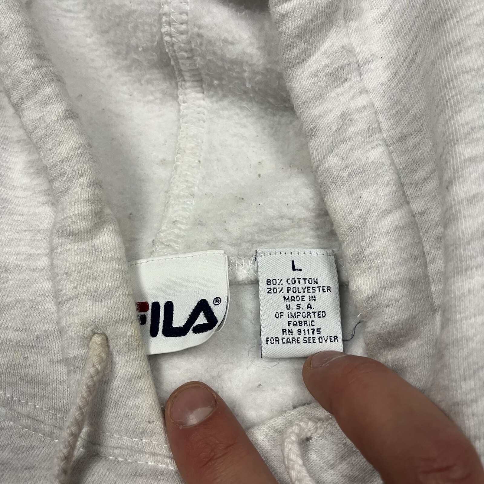 Felpa con cappuccio vintage anni 90 Fila made in USA grigia L