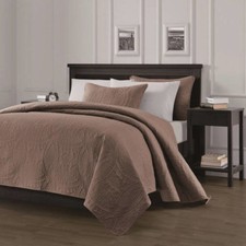 Chezmoi Austin 3-Piece Bedding Quilt Set Queen Size Taupe Bedding Set