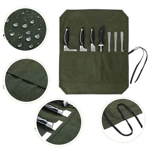 Knife Bag Canvas Chef Roll Bag with 7 Slots Pocket for Kitchen Storage Case AU - Picture 5 of 12