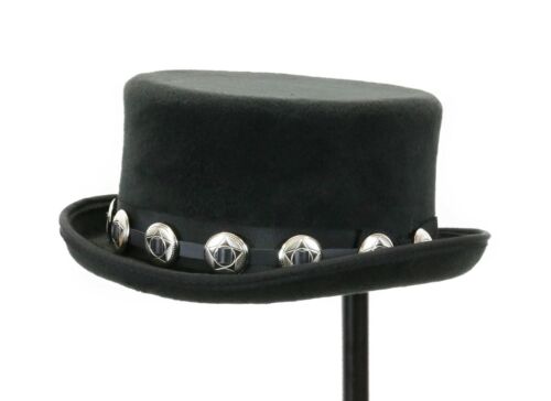 Hat Band for Cowboy Hats - Black Leather With Small Concho Punk Rockers USA Made - Picture 1 of 2