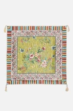 Johnny Was Millano Silk Scarf Flower Green Pink Square Large Stripe Tassel NEW