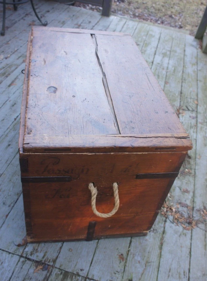 原始古董大型移民旅行木箱储物箱纽约 — 第 4/4 张图片