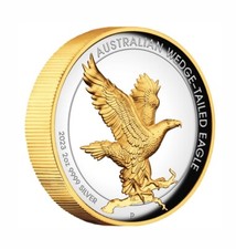 2023 PerthMint Australian Wedge Tailed Eagle High Relief 2oz Silver Gilded Coin