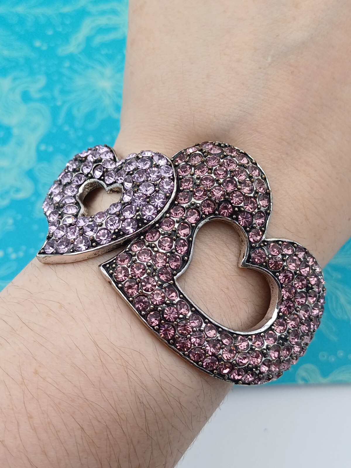 Stunning Statement Pink & Lilac Rhinestone Heart … - image 4