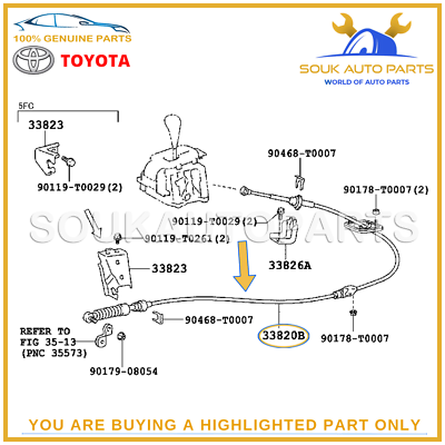 33820-0K021 Genuine Toyota CABLE ASSY, TRANSMISSION CONTROL 2TRFE