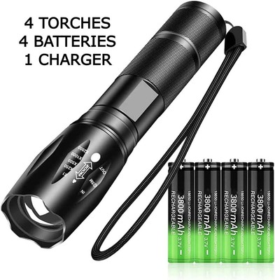 4x Super High Power LED Wiederaufladbare Taschenlampe Zoom Wasserdicht 5 Modi