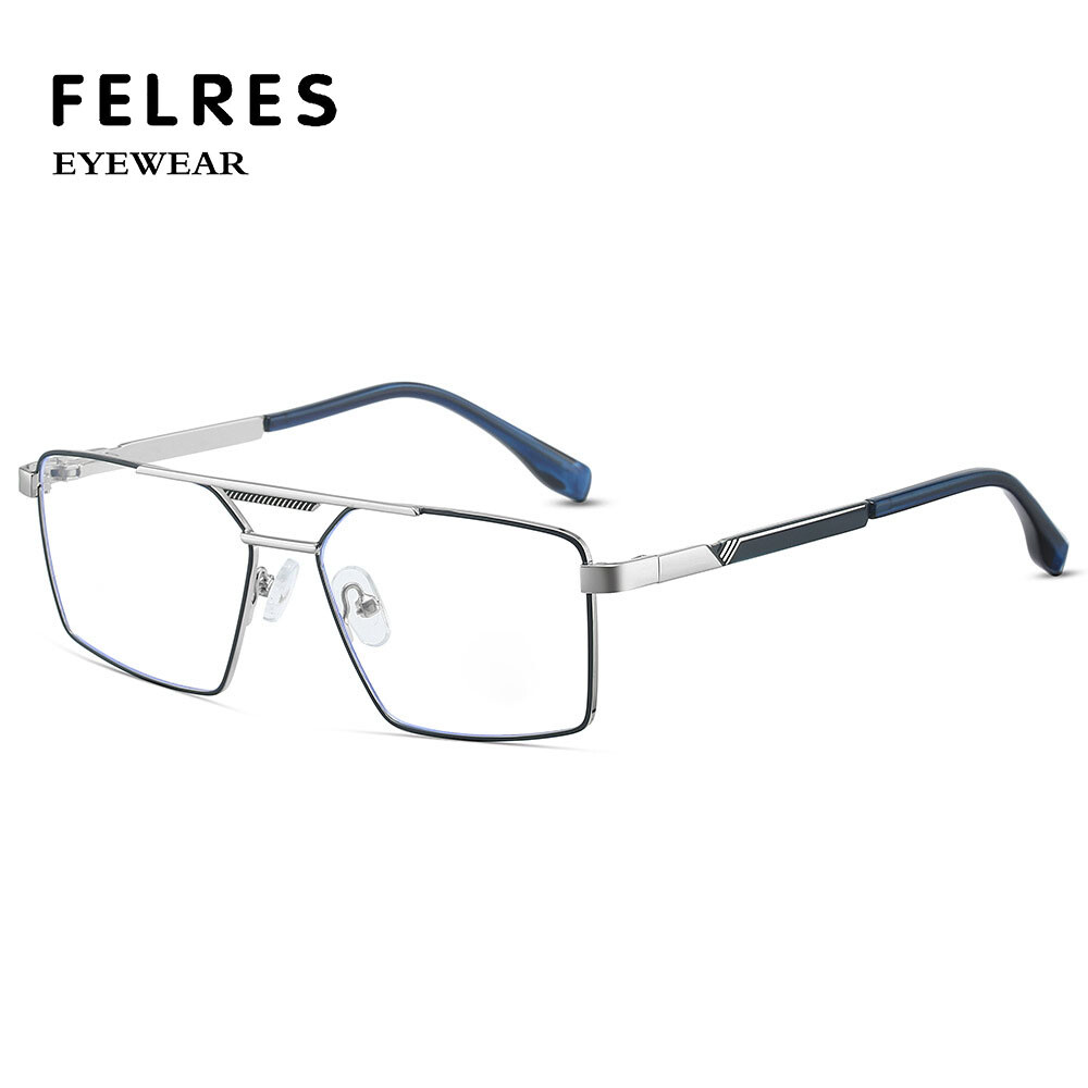 Men\'s Classic Rectangular Double-Beam Large Frame Glasses, Minimalis Rectangle Glasses EF1070 - Wide Frames For Men With Larger  main image 4