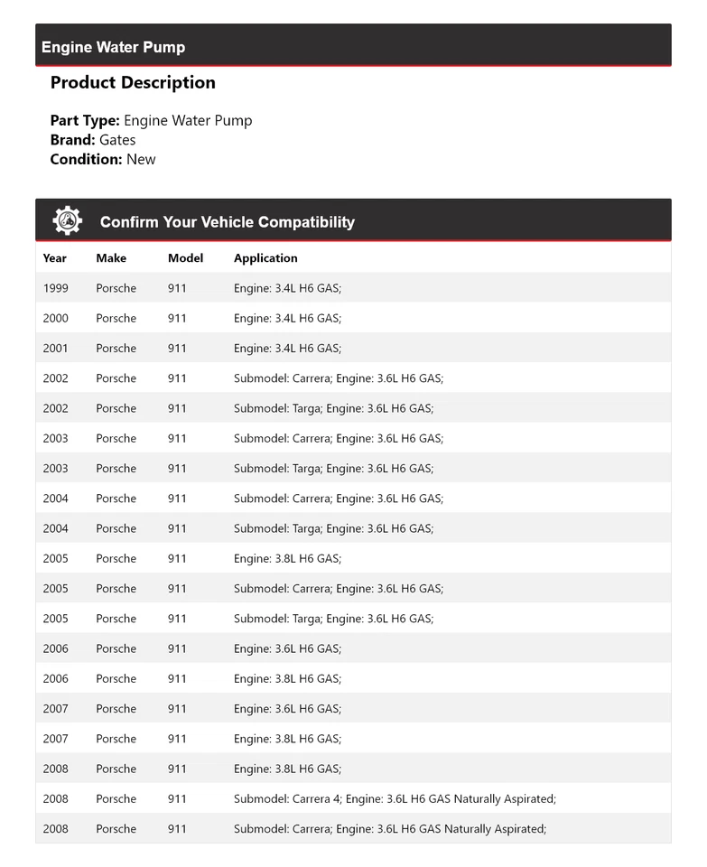 Ворота водяного насоса для двигателя Porsche 911 1999-2008 годов выпуска 2000 2001 2002 2003 2004 2005 годов выпуска - Изображение 2 из 4