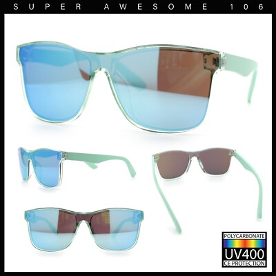 Hipster Color Mirror Inset Shield Lens Horn Rim Retro Plastic Sunglasses