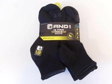 LIGHTWEIGHT STYLE AND1 Black 12 Pair ProPlatinum Ankle Socks