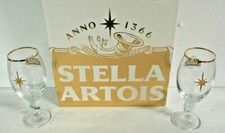 Set of 2 Stella Artois Chalice 2016 Limited Edition Holiday Beer Gold Glasses