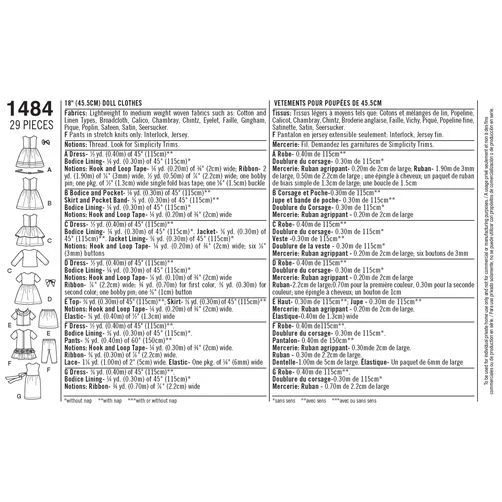 Simplicity Sewing Pattern 1484 Dolls Clothes to fit Dolls approx 18in 45.5 cm - image 2 of 4